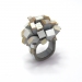 Boom 2013. Ring height 4 cm. Mother of pearl, cement, wood, paint.