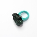 Island 2015. Ring height 40 mm. Malachite, reconstructed turquoise, silver, composite (ebony powder).