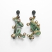 Earrings Spring Green Curls, 2016. Length 7 cm. Hazelnut wood, paint, faceted pearls, silver.